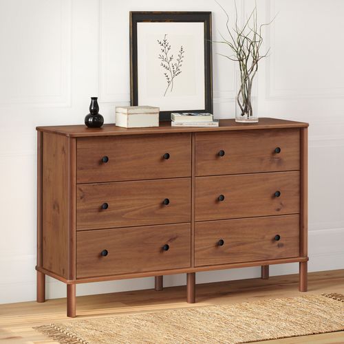 Commode Apoana L 132 Cm 6 Tiroirs En Bois Massif - Coloris Châtaignier