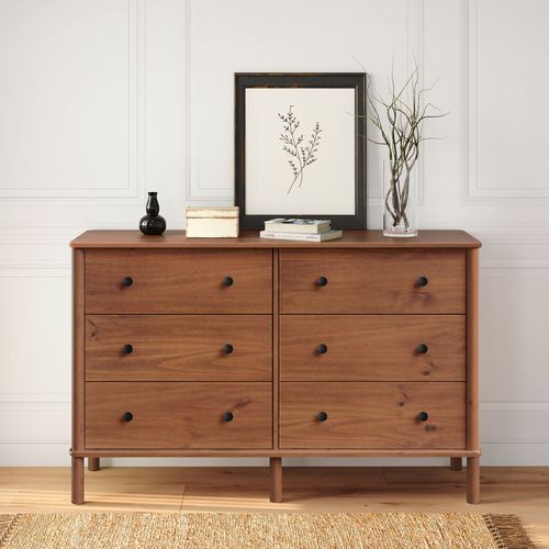 Commode Apoana L 132 Cm 6 Tiroirs En Bois Massif - Coloris Châtaignier