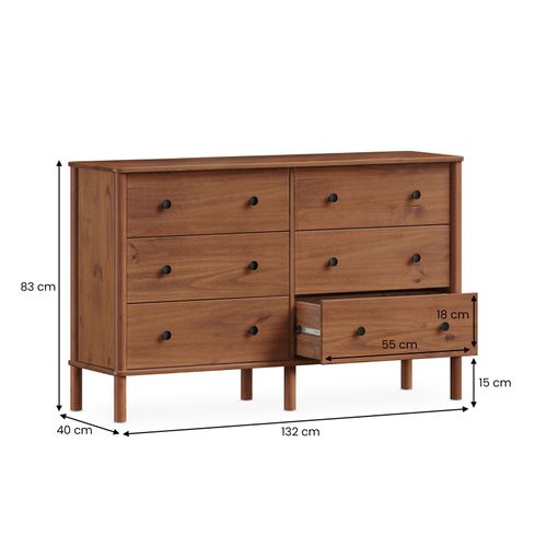Commode Apoana L 132 Cm 6 Tiroirs En Bois Massif - Coloris Châtaignier