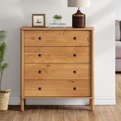 Commode Apoana 4 Tiroirs En Bois Massif - Coloris Chêne