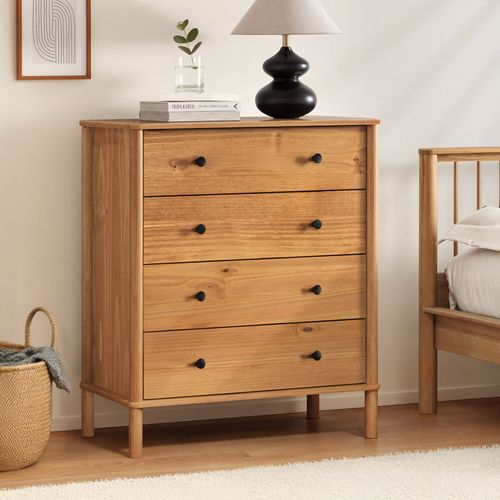 Commode Apoana 4 Tiroirs En Bois Massif - Coloris Chêne