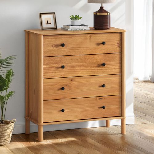 Commode Apoana 4 Tiroirs En Bois Massif - Coloris Chêne