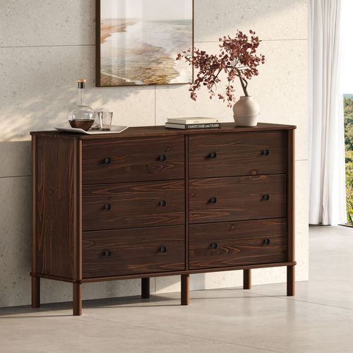 Commode Apoana L 132 Cm 6 Tiroirs En Bois Massif - Coloris Noyer