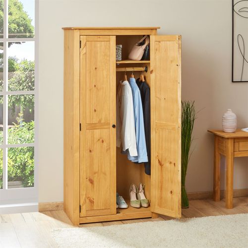 Armoire Cancun Avec 2 Portes, En Pin Massif Finition Teintée/cirée