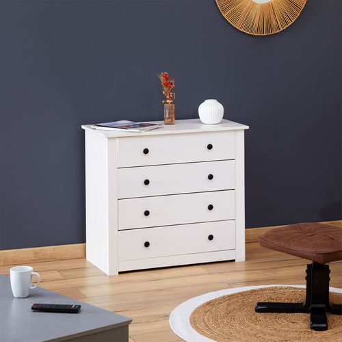 Commode Chambre Paulo L 73 Cm En Bois Massif - Blanc