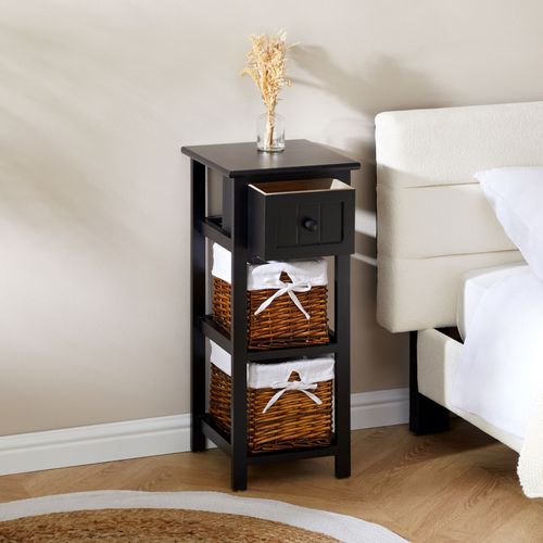 Table De Chevet Talasi Avec 1 Tiroir Et 2 Paniers - En Bois Lasuré Noir