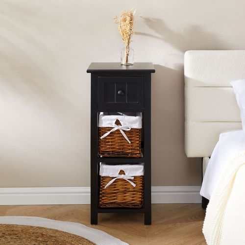Table De Chevet Talasi Avec 1 Tiroir Et 2 Paniers - En Bois Lasuré Noir