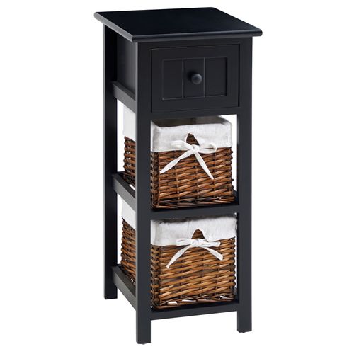 Table De Chevet Talasi Avec 1 Tiroir Et 2 Paniers - En Bois Lasuré Noir