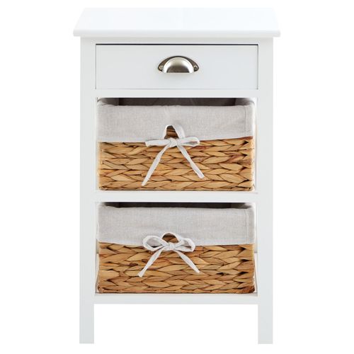 Table De Chevet Raveo Avec 1 Tiroir Et 2 Paniers, En Bois Lasuré Blanc