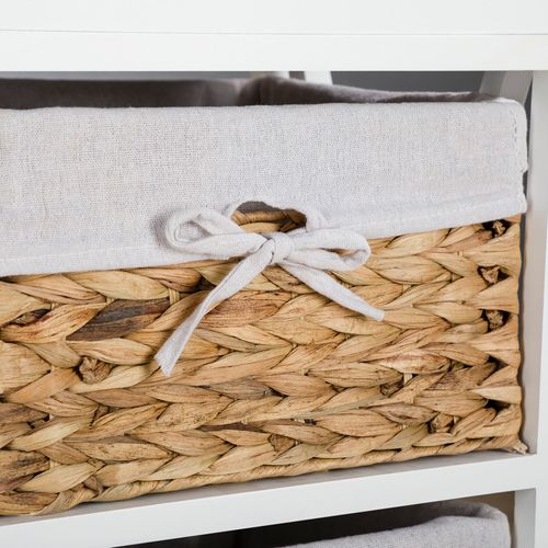 Table De Chevet Nusco Avec 1 Tiroir Et 3 Paniers, En Bois Lasuré Blanc