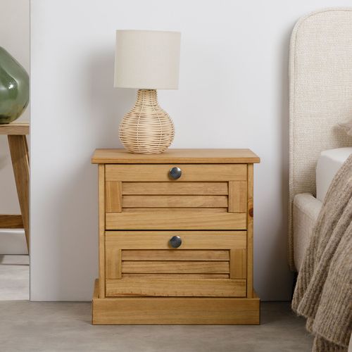 Table De Chevet Veneta H 42 Cm 2 Tiroirs En Bois Massif - Coloris Naturel