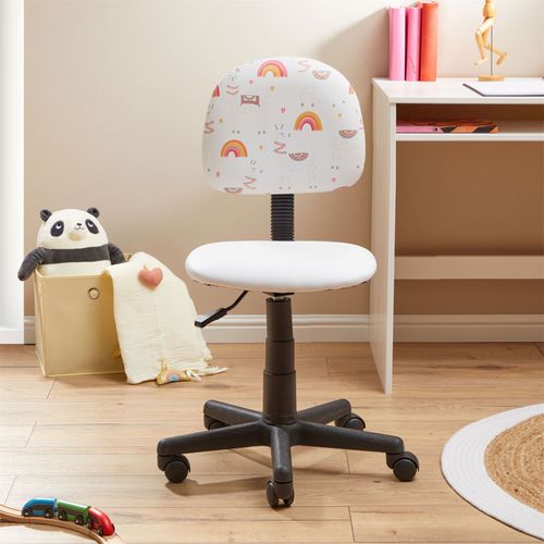 Chaise De Bureau Pour Enfant Alpaca Pivotante, En Synthétique Blanc, Motif Lama