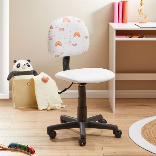 Chaise De Bureau Pour Enfant Alpaca Pivotante, En Synthétique Blanc, Motif Lama