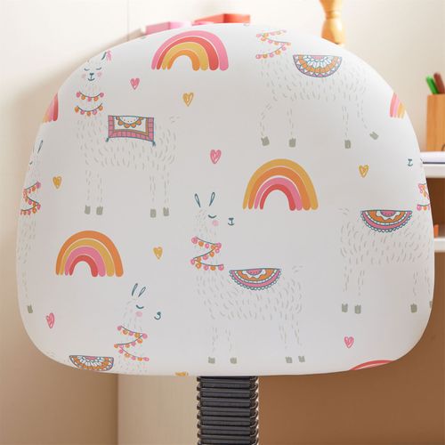 Chaise De Bureau Pour Enfant Alpaca Pivotante, En Synthétique Blanc, Motif Lama