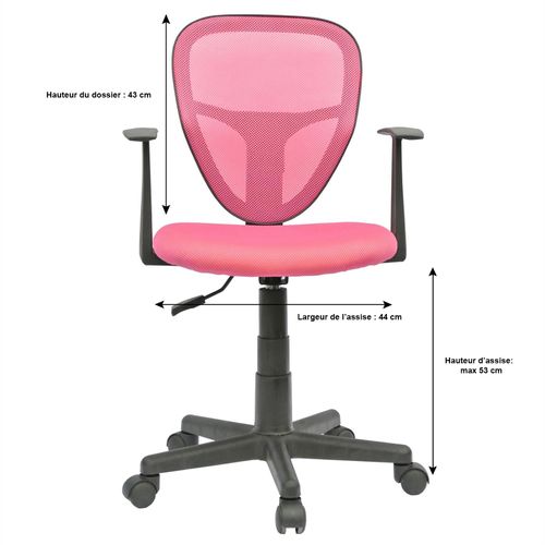 Chaise De Bureau Pour Enfant Studio Pivotant Et Ergonomique Avec Accoudoirs Hauteur Réglable, Rose