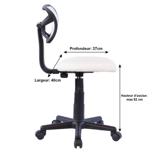 Chaise De Bureau Pour Enfant Milan Pivotant Et Ergonomique Hauteur Réglable, Blanc