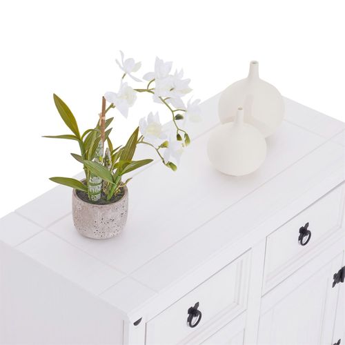 Buffet Rural Avec 2 Tiroirs Et 2 Portes, Style Mexicain En Pin Massif Blanc