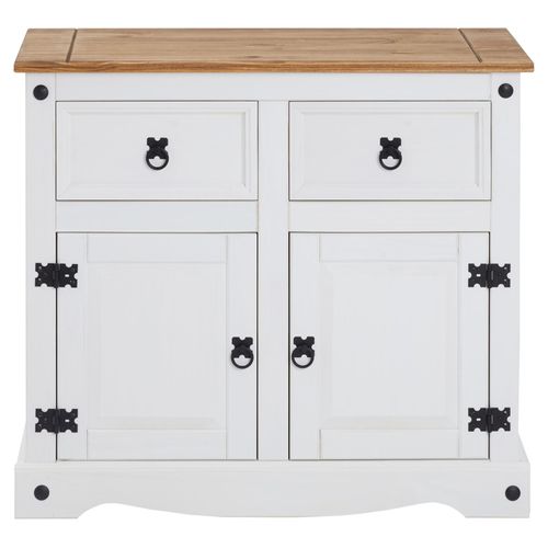 Buffet Campo Avec 2 Tiroirs Et 2 Portes, Style Mexicain En Pin Massif Blanc Et Brun