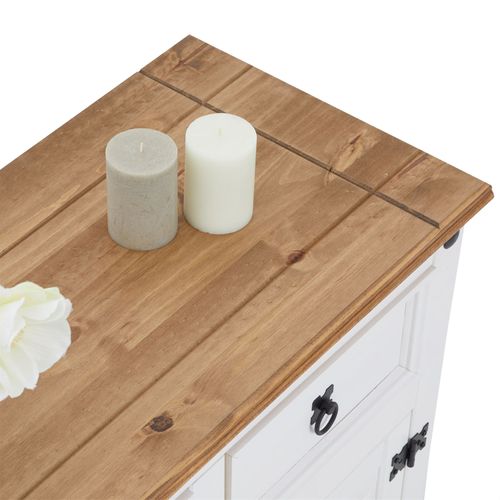 Buffet Campo Avec 2 Tiroirs Et 2 Portes, Style Mexicain En Pin Massif Blanc Et Brun