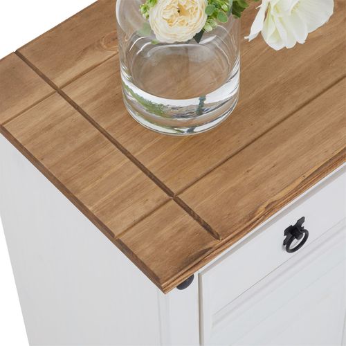 Buffet Campo Avec 2 Tiroirs Et 2 Portes, Style Mexicain En Pin Massif Blanc Et Brun