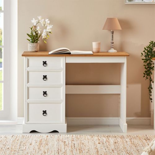 Bureau Campo En Bois Massif L 105 Cm Avec 4 Tiroirs - Blanc