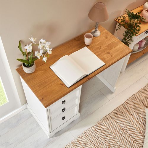 Bureau Campo En Bois Massif L 105 Cm Avec 4 Tiroirs - Blanc