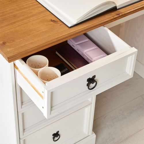 Bureau Campo En Bois Massif L 105 Cm Avec 4 Tiroirs - Blanc