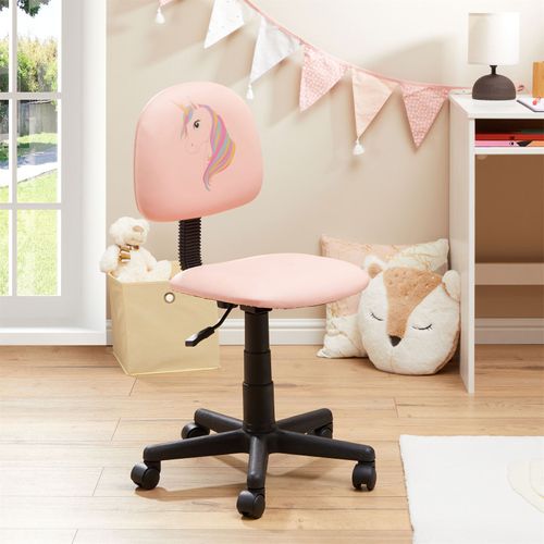 Chaise De Bureau Pour Enfant Unicorn, Revêtement Synthétique Rose Avec Motif Licorne