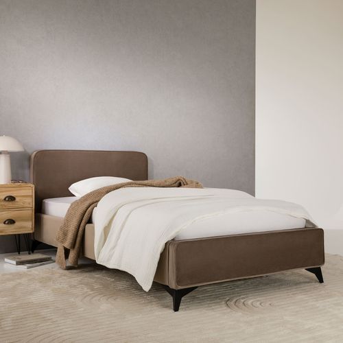 Lit Simple Ravello 90 X 190 Cm, Revêtement En Tissu - Grège