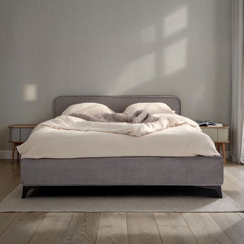 Lit Double Ravello 140 X 190 Cm, Revêtement En Tissu - Gris