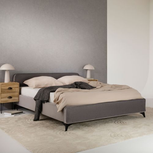 Lit Double Ravello 140 X 190 Cm, Revêtement En Tissu - Gris