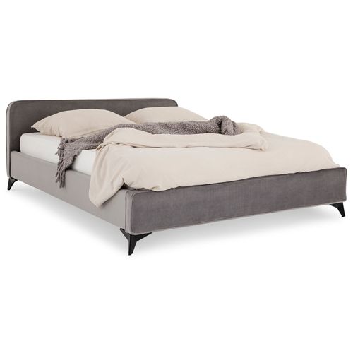 Lit Double Ravello 140 X 190 Cm, Revêtement En Tissu - Gris