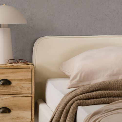 Lit Double Ravello 140 X 190 Cm, Revêtement En Tissu - Blanc Crème