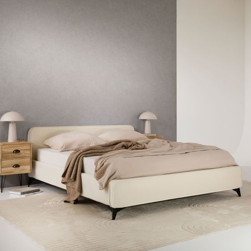 Lit Double Ravello 140 X 190 Cm, Revêtement En Tissu - Blanc Crème