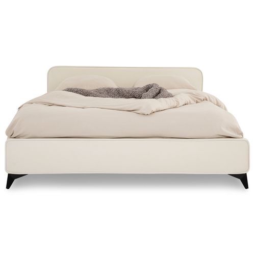 Lit Double Ravello 140 X 190 Cm, Revêtement En Tissu - Blanc Crème