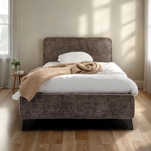 Lit Simple Leverda 90 X 190 Cm, Revêtement En Tissu - Gris
