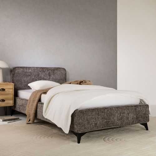 Lit Simple Leverda 90 X 190 Cm, Revêtement En Tissu - Gris