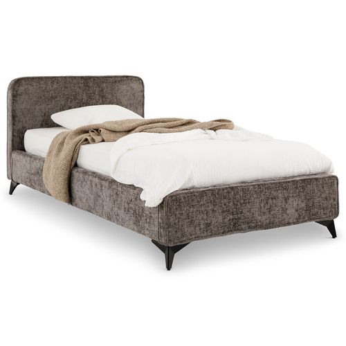 Lit Simple Leverda 90 X 190 Cm, Revêtement En Tissu - Gris
