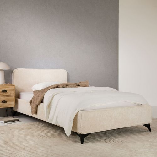 Lit Simple Leverda 90 X 190 Cm, Revêtement En Tissu - Blanc