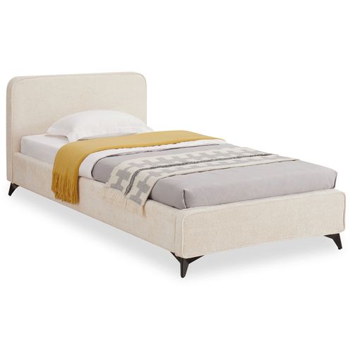 Lit Simple Leverda 90 X 190 Cm, Revêtement En Tissu - Blanc