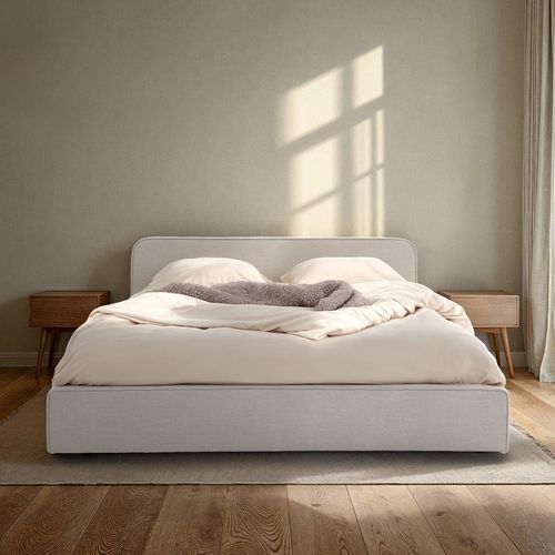 Lit Double Belarti 140 X 190 Cm, Revêtement En Tissu - Gris Clair