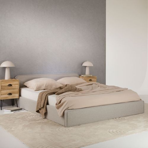 Lit Double Belarti 140 X 190 Cm, Revêtement En Tissu - Gris Clair