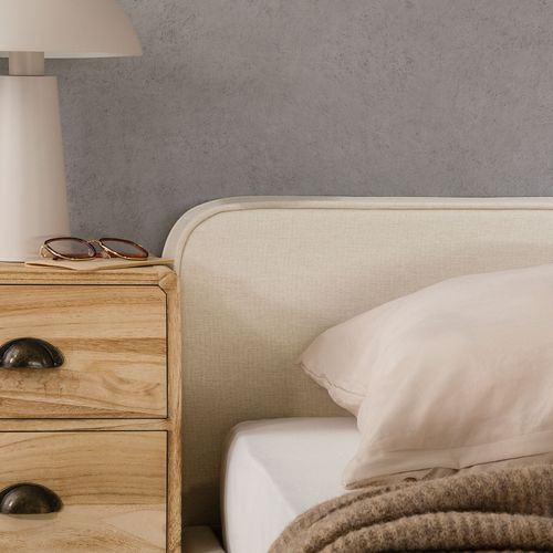 Lit Double Belarti 140 X 190 Cm, Revêtement En Tissu - Blanc Crème