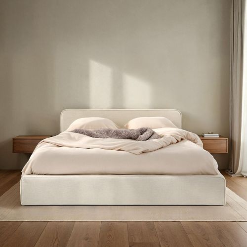 Lit Double Belarti 140 X 190 Cm, Revêtement En Tissu - Blanc Crème
