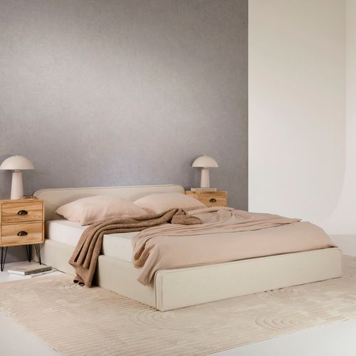 Lit Double Belarti 140 X 190 Cm, Revêtement En Tissu - Blanc Crème