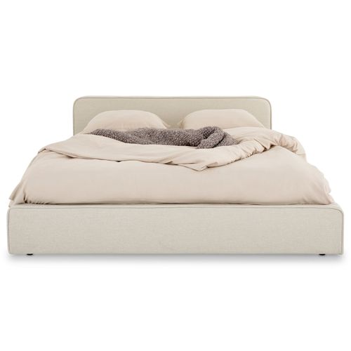 Lit Double Belarti 140 X 190 Cm, Revêtement En Tissu - Blanc Crème