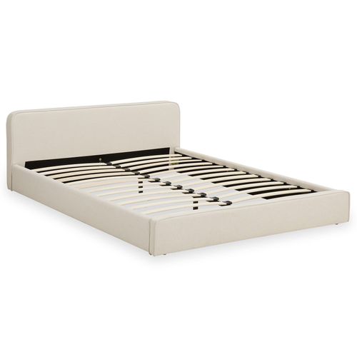 Lit Double Belarti 140 X 190 Cm, Revêtement En Tissu - Blanc Crème