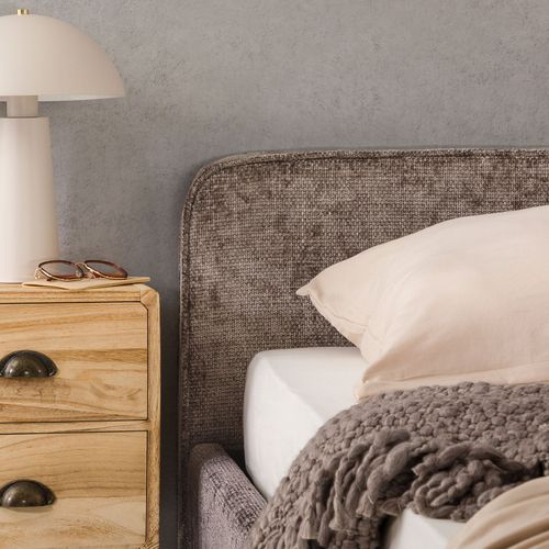 Lit Double Leverda 140 X 190 Cm, Revêtement En Tissu - Brun