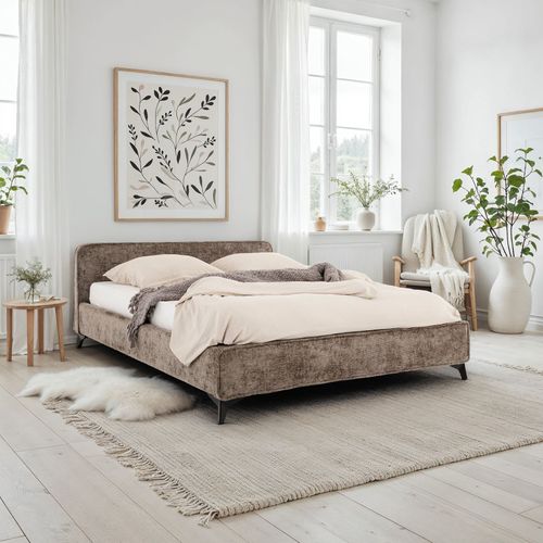 Lit Double Leverda 140 X 190 Cm, Revêtement En Tissu - Brun