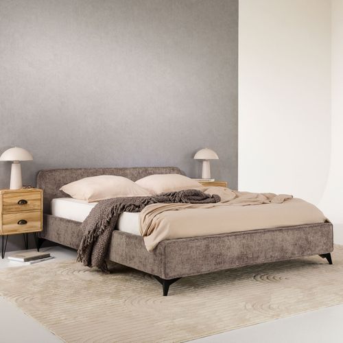 Lit Double Leverda 140 X 190 Cm, Revêtement En Tissu - Brun